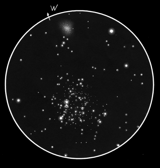 Az M35 és NGC 2158 Sánta Gábor rajzán. 11,4 T, 50x, 64'
