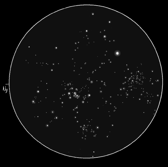 Az M46, 47 és NGC 2423 triója Szabó Gábor rajzán