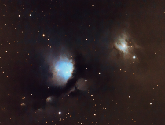 Kovács Attila felvételének részlete az M78, NGC 2071, és NGC 2064, 2067 környékéről