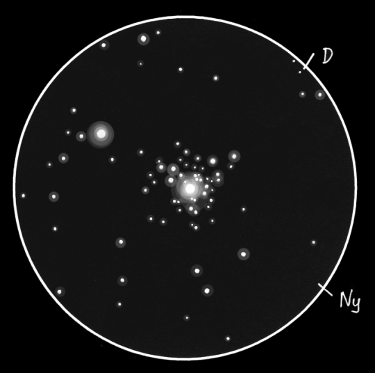 A tau CMa körüli NGC 2362 jelű halmaz Sánta Gábor rajzán, melyet 28 cm-es SC távcsővel készített
