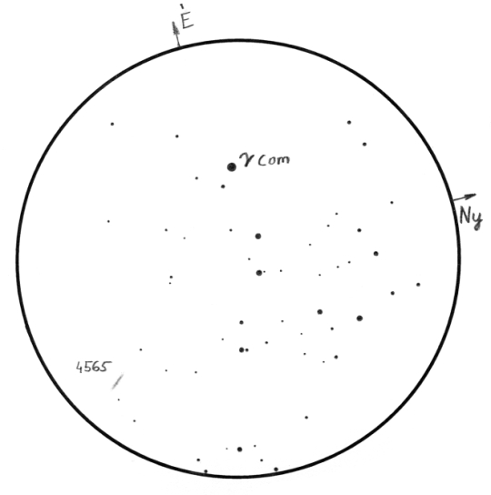 Hatalmas, fényes, közeli: a Melotte 111 csillaghalmaz. Csuti István rajza 7x50-es binokulárral készült