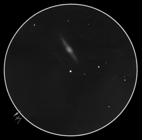 Az NGC 5746 a Szűz egyik legszebb, éléről látszó csillavárosa. Kiss Péter rajza 11 cm-es Mizárral, 96x-os nagyítással készült 2003. május 5-én. A látómező 25’.