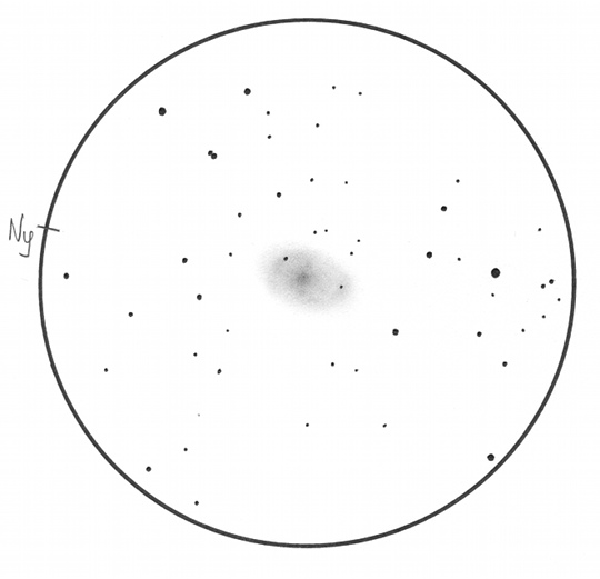 Sánta Gábor rajzán szépen láthatók az NGC 2997 GX Ant fő spirálkarjai. 130/650 T, 72x, 50’