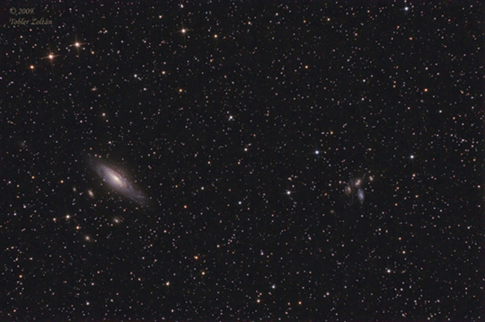 Az NGC 7331 GX Peg és a mögötte lehelyezkedő kicsiny galaxishalmaz Tobler Zoltán 25 cm-es távcsővel készült felvételének részletén...
