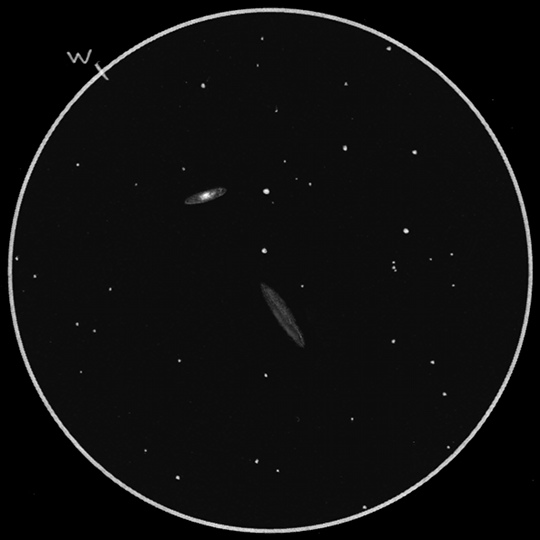 Az NGC 7332-7339 GX-páros, Peg (Lovró Ferenc rajza)