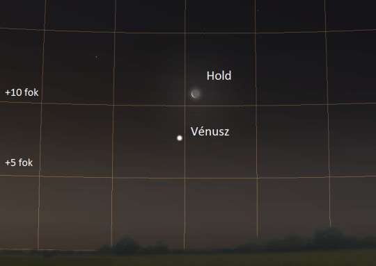 A Vénusz és a holdsarló együttállása március 27-én hajnalban