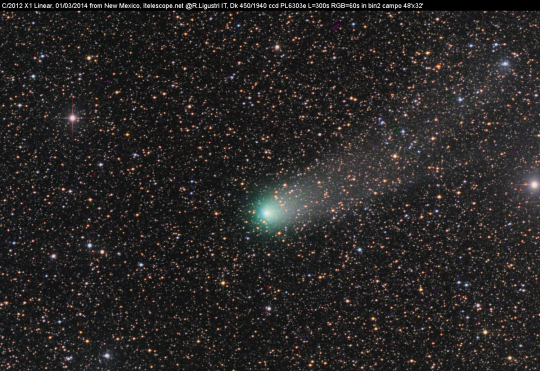 A C/2012 X1 (LINEAR)-üstökös Rolando Ligustri március 1-e hajnalán készített felvételén
