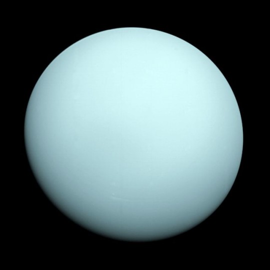 Az Uránusz jellegtelen légköre a Voyager 2 felvételén.