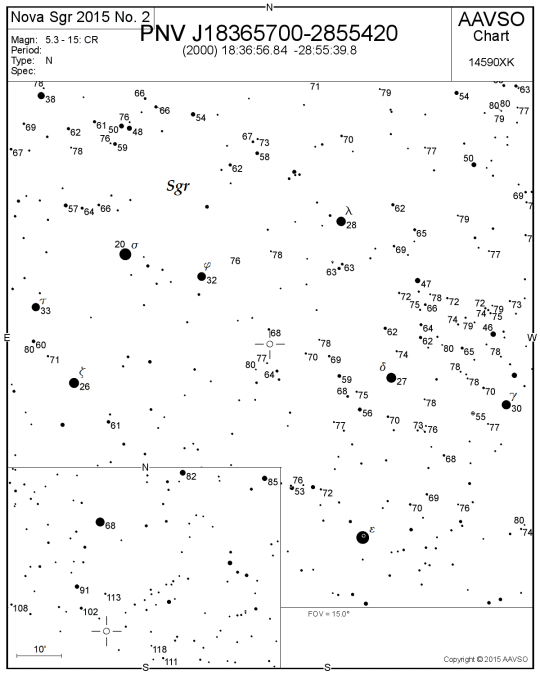 A Nova Sgr 2015/2 észlelőtérképe.