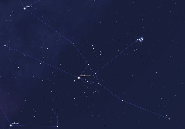 Két szép nyílthalmaz a Bika csillagképben: a Fiastyúk (jobbra fent) és a Hyadok (a kép közepén)