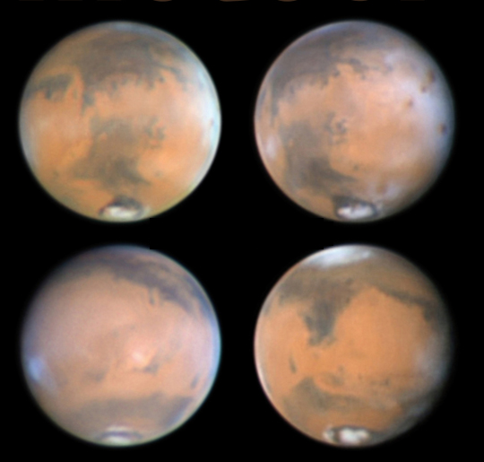 A Mars "négy arca" 2014 márciusában, Stefan Buda 40,5 cm-es Dall-Kirkham-távcsővel készült felvételein.