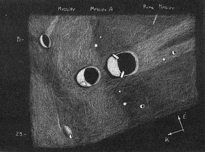 A Messier és Messier A-kráterek Görgei Zoltán 2008.11.15-én készült rajzán, amely a Polaris Csillagvizsgáló 200/2470 refraktorával készült, 274x-es nagyítással.